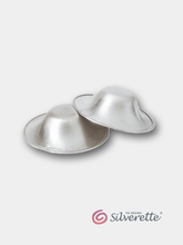 Silverette® Nursing Cups in silver, designed for breastfeeding comfort, shown with their logo in the image.