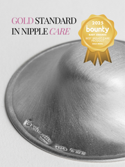 Silverette® Nursing Cups made of silver, designed to soothe and protect nursing mother's nipples, shown in the image.